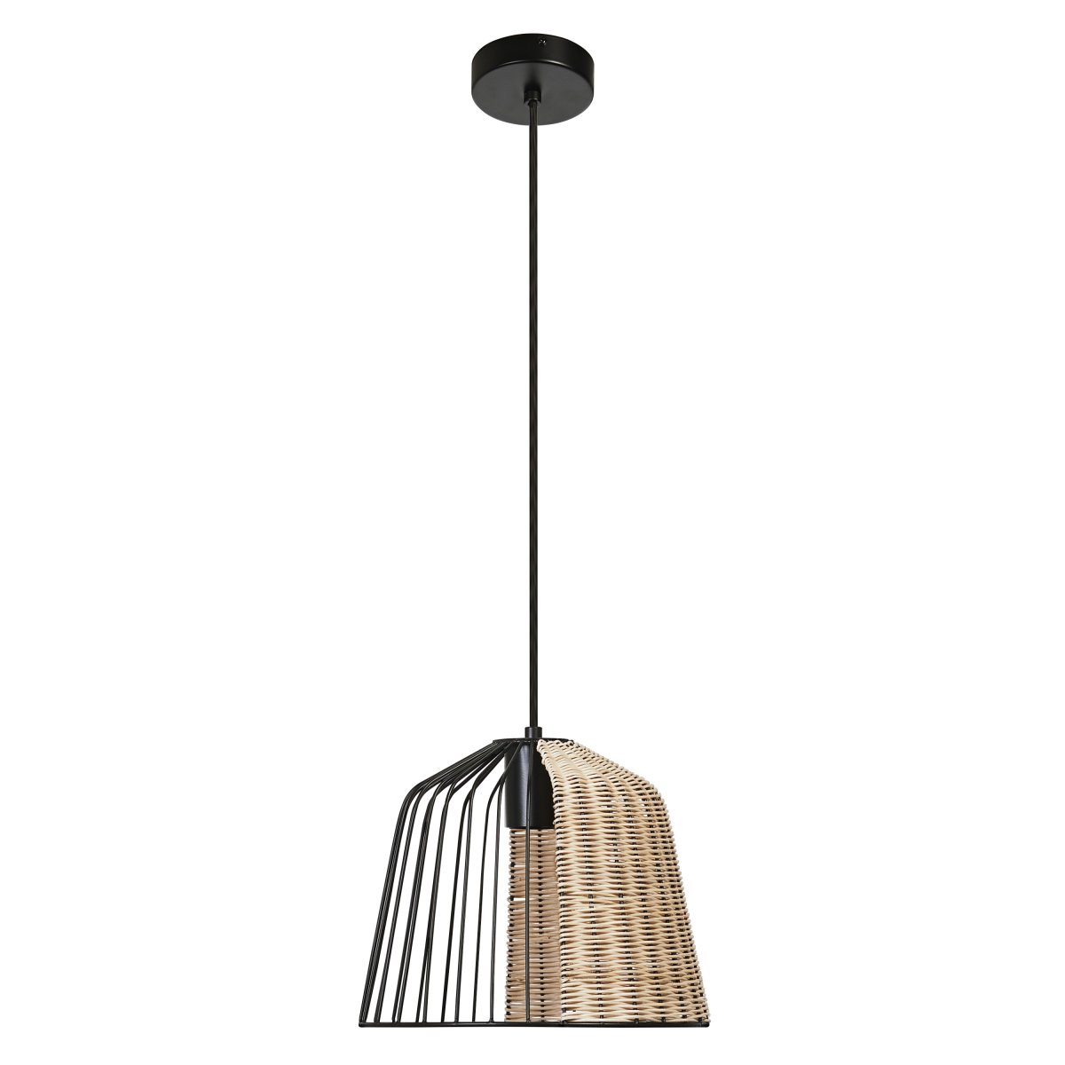 Cage Bell Ø26 Zwart hanglamp Van Ledvance - De zwarte metalen kap in combinatie met de rotan details geeft de kamer een gezellige sfeer.
