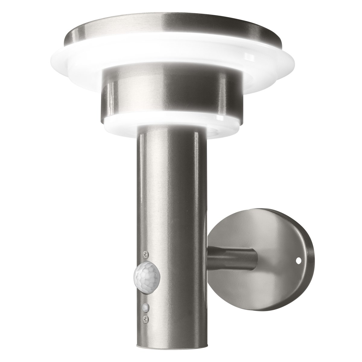 Double Circle Sensor Zilver solarlamp Van Ledvance - De ingebouwde PIR-bewegingssensor en daglichtsensor zorgen ervoor dat de lamp automatisch aangaat als er beweging is in het donker.