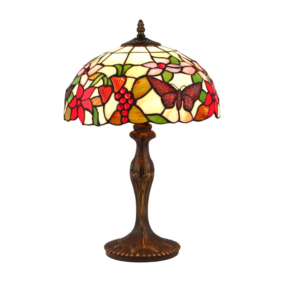 Bali 45cm Veelkleurig Van Norrsken Design - Bali is een klassieke Tiffanylamp met een prachtig ontwerp met vlinders, fruit en bloemen in verschillende kleuren.