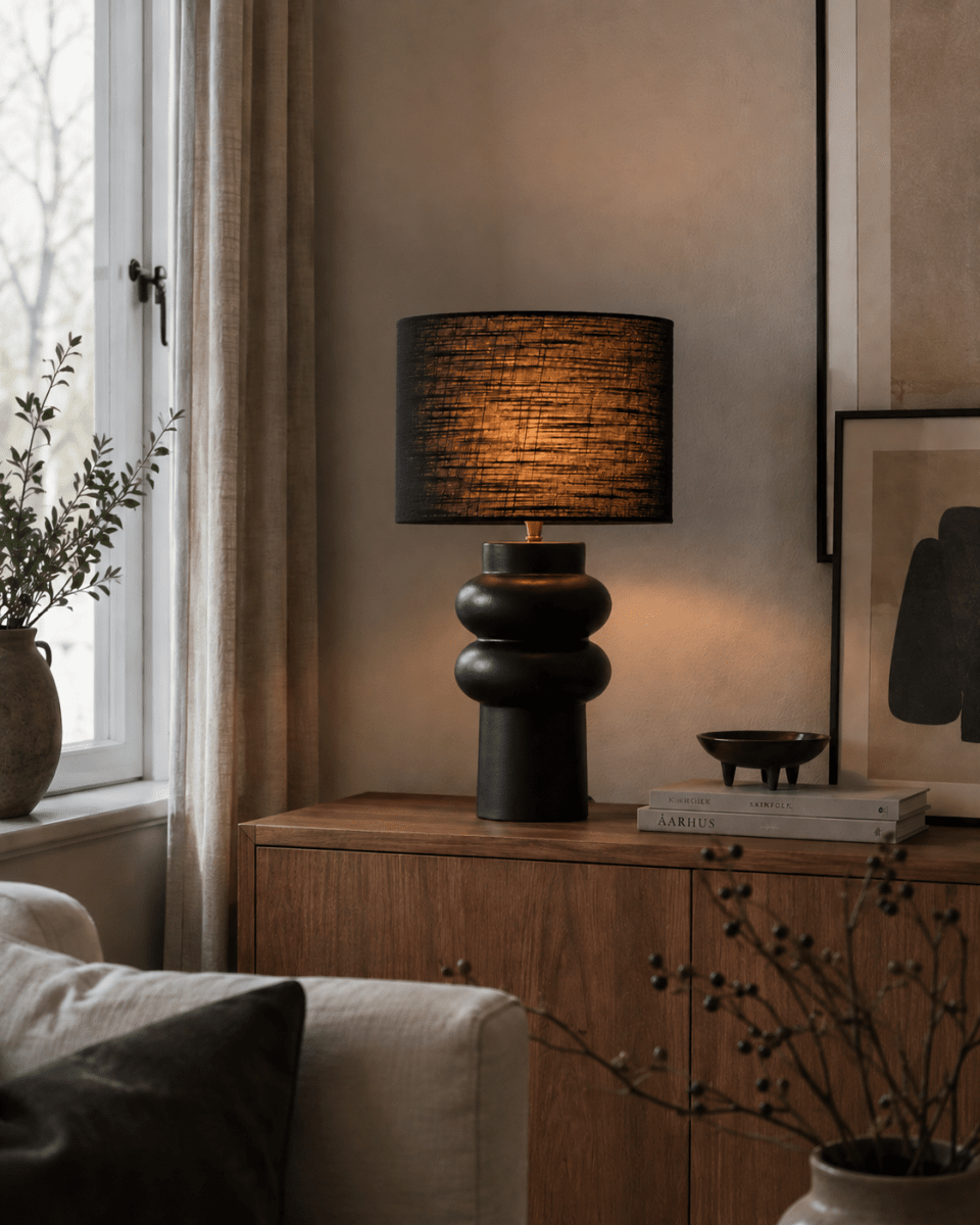 Anelli 56cm Zwart tafellamp Van Nordic Lighting - Geleverd met een 1,8 m zwart kunststof snoer en een aan/uit-schakelaar met stekker.