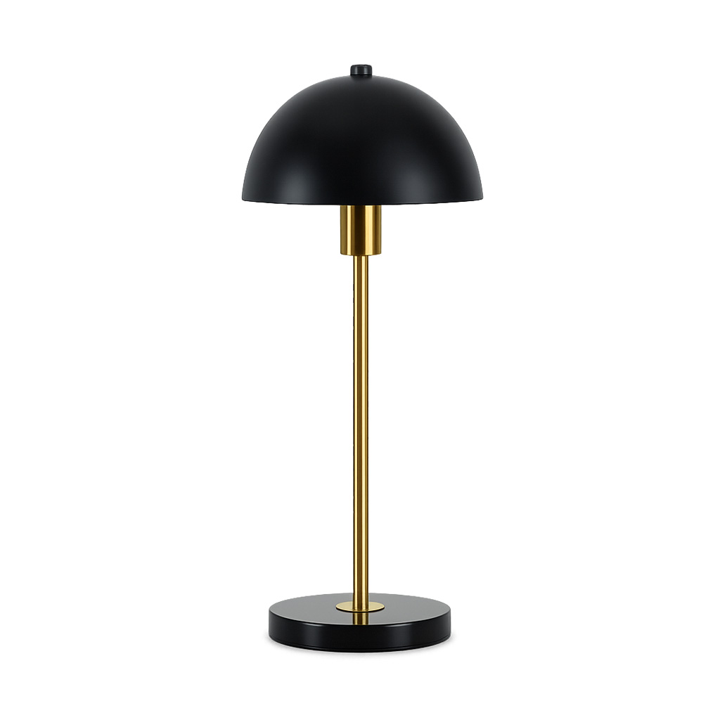 Dito 47cm Zwart tafellamp Van Nordic Lighting - De zwarte kap en marmeren voet zorgen voor een verfijnde uitstraling, terwijl de stang met glanzende gouden afwerking een warme en luxueuze sfeer toevoegt.