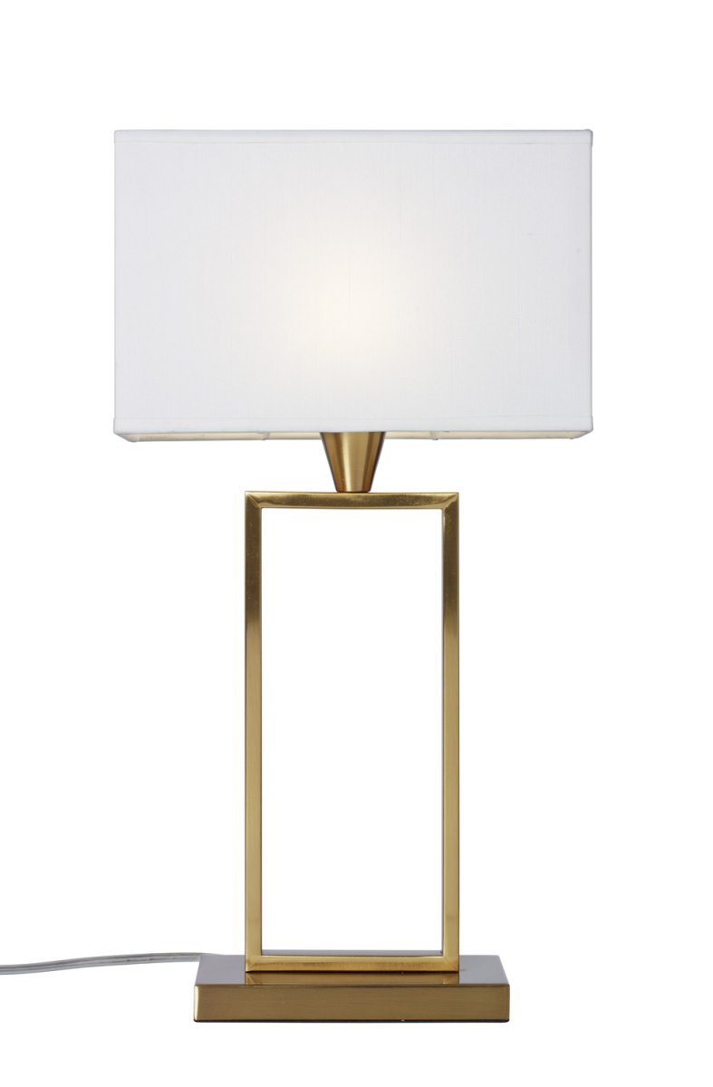 Kensington 50cm Messing tafellamp Van Cottex - Het stijlvolle metalen frame zorgt voor een luchtige en moderne uitstraling, terwijl de witte textielen kap een zacht en aangenaam licht verspreidt.