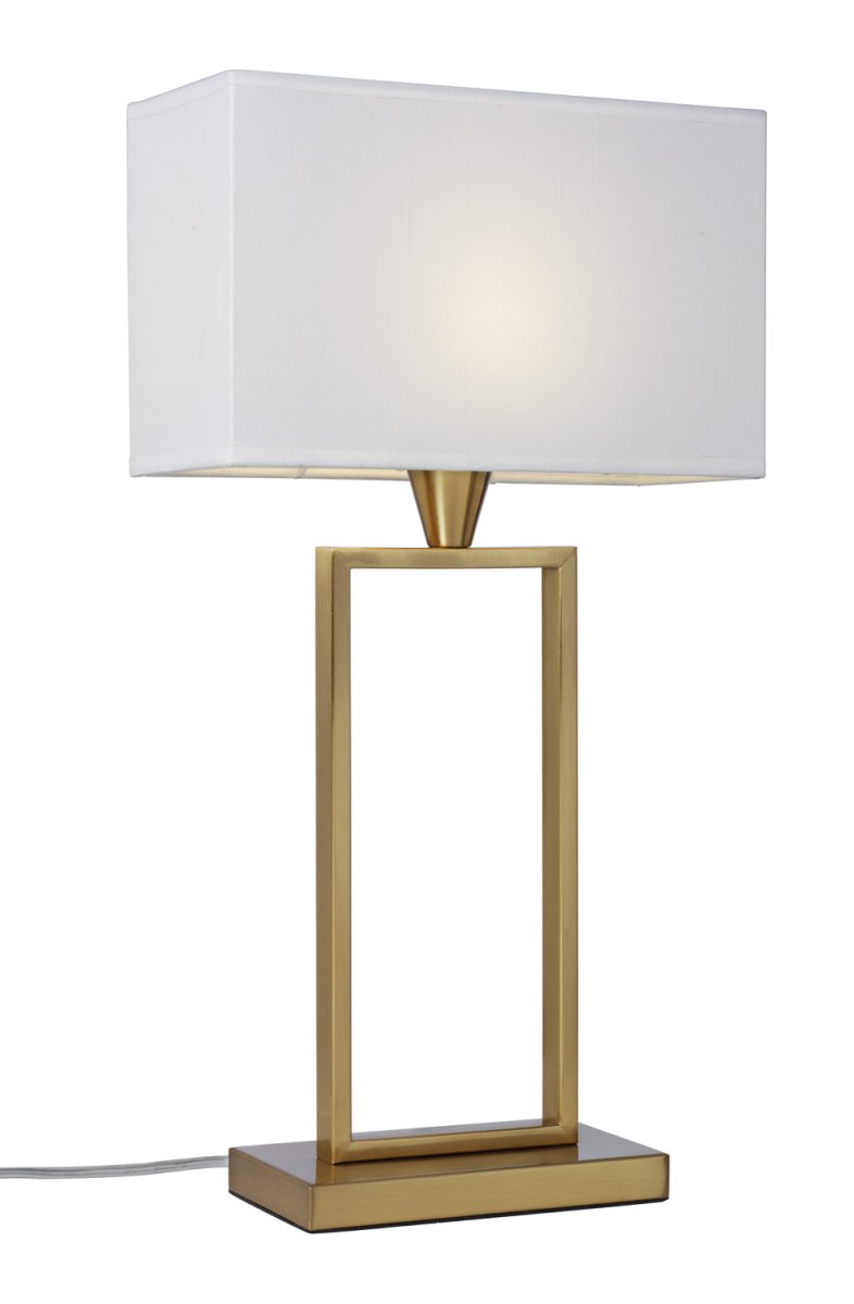 Kensington 50cm Messing tafellamp Van Cottex - Het stijlvolle metalen frame zorgt voor een luchtige en moderne uitstraling, terwijl de witte textielen kap een zacht en aangenaam licht verspreidt.