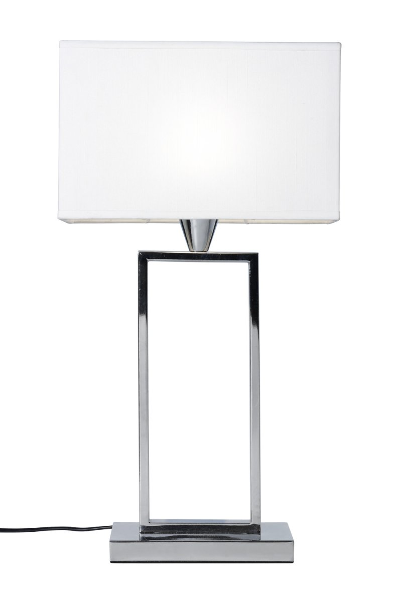 Kensington 50cm Chroom tafellamp Van Cottex - Het stijlvolle metalen frame zorgt voor een luchtige en moderne uitstraling, terwijl de witte textielen kap een zacht en aangenaam licht verspreidt.