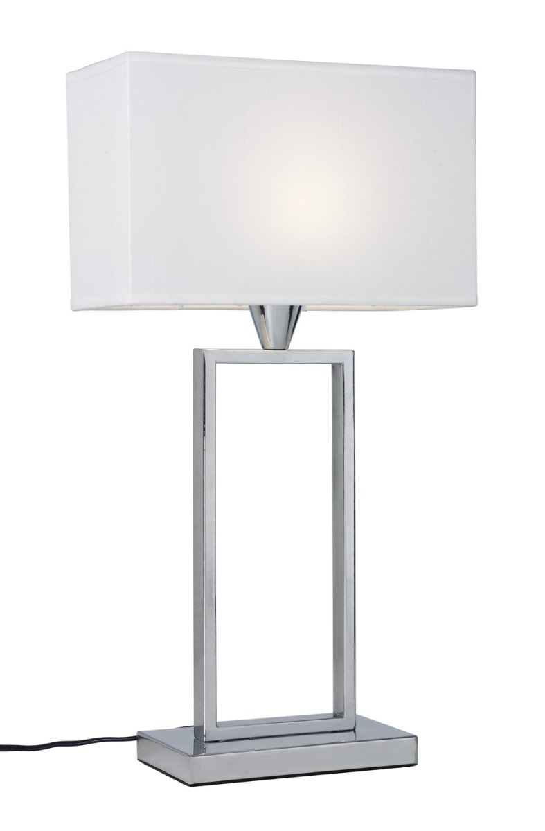 Kensington 50cm Chroom tafellamp Van Cottex - Het stijlvolle metalen frame zorgt voor een luchtige en moderne uitstraling, terwijl de witte textielen kap een zacht en aangenaam licht verspreidt.