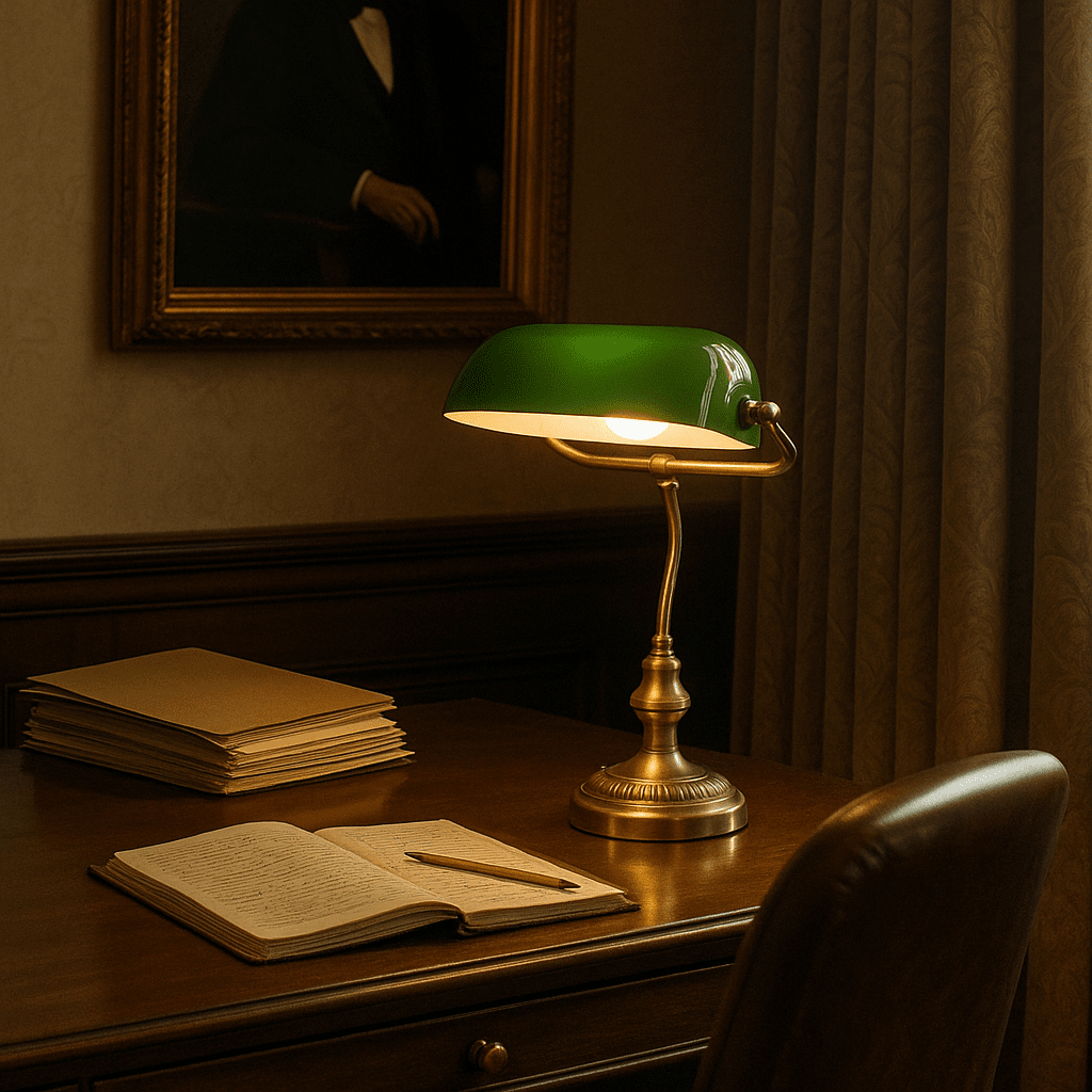 Boa 40cm Antiek messing bureaulamp Van Lampan - De Boa tafellamp is een tijdloze klassieker in vintage design, gemaakt van metaal en glas.