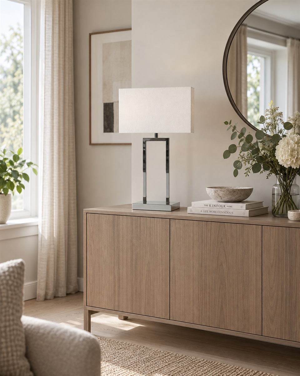 Gemma 52cm Chroom tafellamp Van Nordic Lighting - Een elegante tafellamp van metaal met een stijlvolle chromen afwerking die een exclusieve indruk wekt.