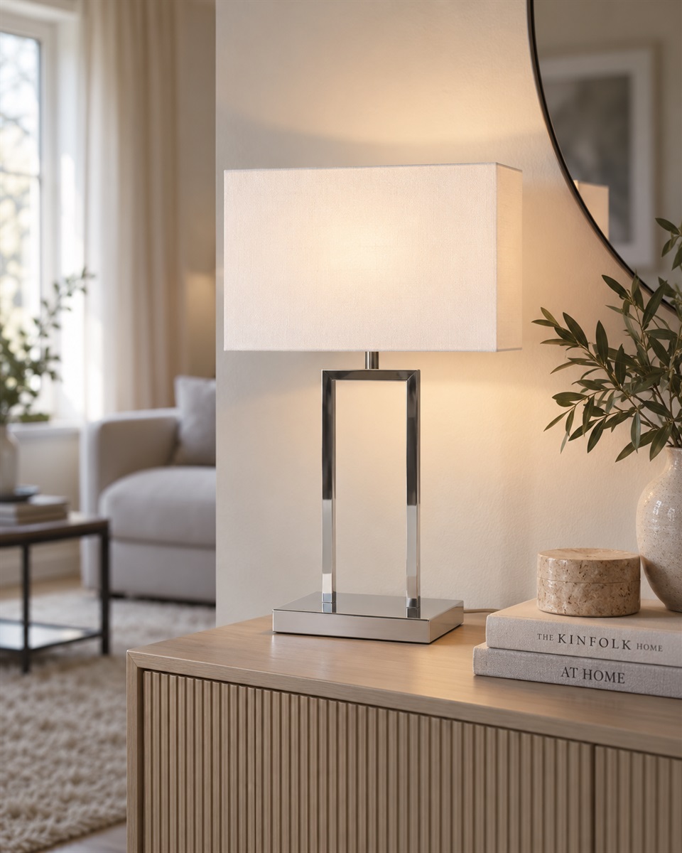 Gemma 52cm Chroom tafellamp Van Nordic Lighting - Een elegante tafellamp van metaal met een stijlvolle chromen afwerking die een exclusieve indruk wekt.