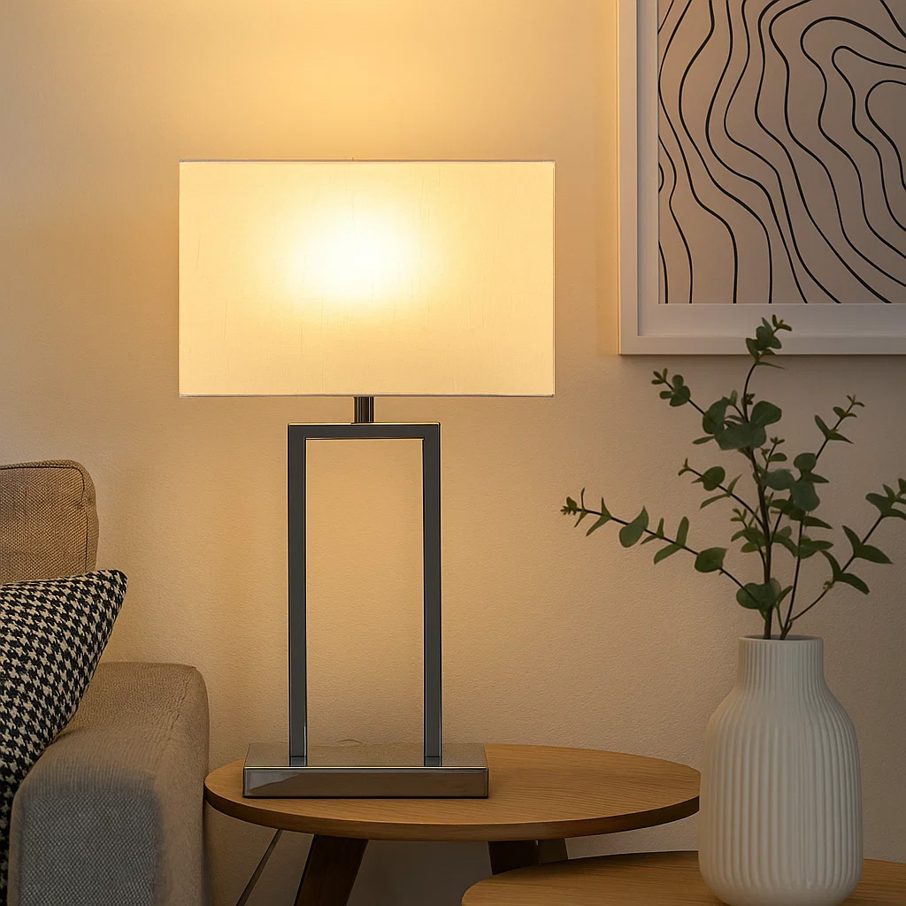 Gemma 52cm Chroom tafellamp Van Nordic Lighting - Een elegante tafellamp van metaal met een stijlvolle chromen afwerking die een exclusieve indruk wekt.