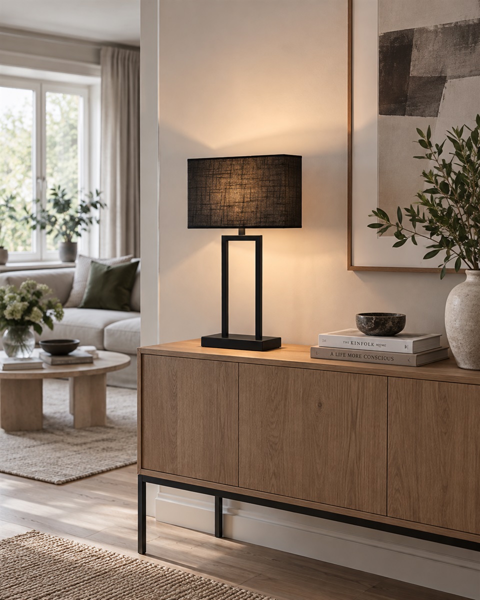 Gemma 52cm Zwart tafellamp Van Nordic Lighting - Een stijlvolle tafellamp van metaal met een zwarte afwerking die een industri&euml;le en exclusieve uitstraling geeft.