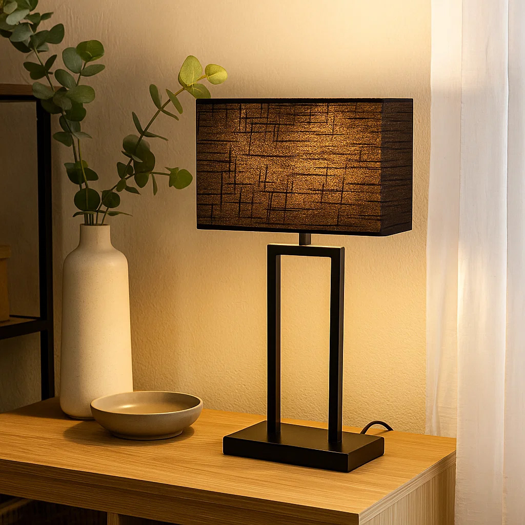 Gemma 52cm Zwart tafellamp Van Nordic Lighting - Een stijlvolle tafellamp van metaal met een zwarte afwerking die een industri&euml;le en exclusieve uitstraling geeft.