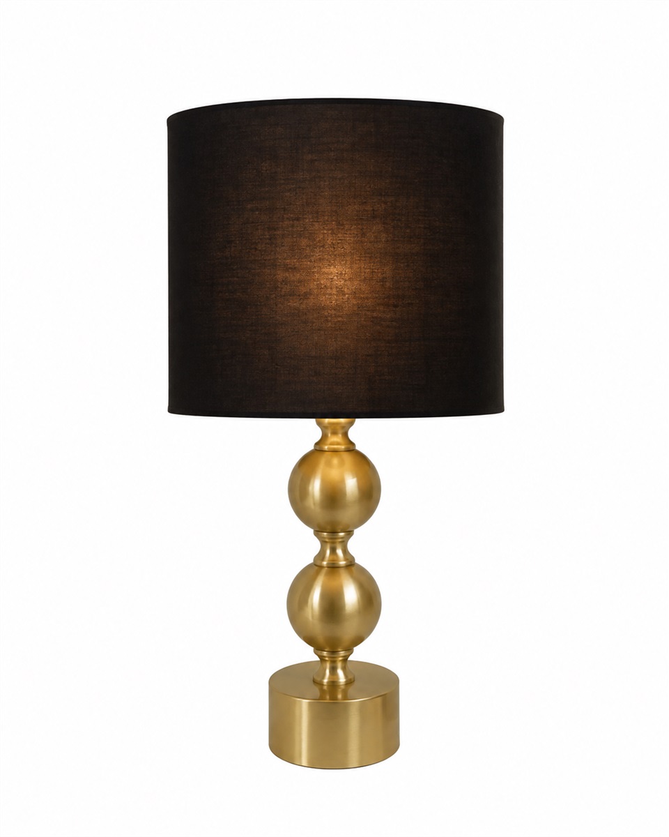 Circolo 48cm Messing/zwart tafellamp Van Nordic Lighting - De Circolo tafellamp combineert een decoratieve metalen voet met een elegante messing afwerking en een klassieke zwarte linnen kap.