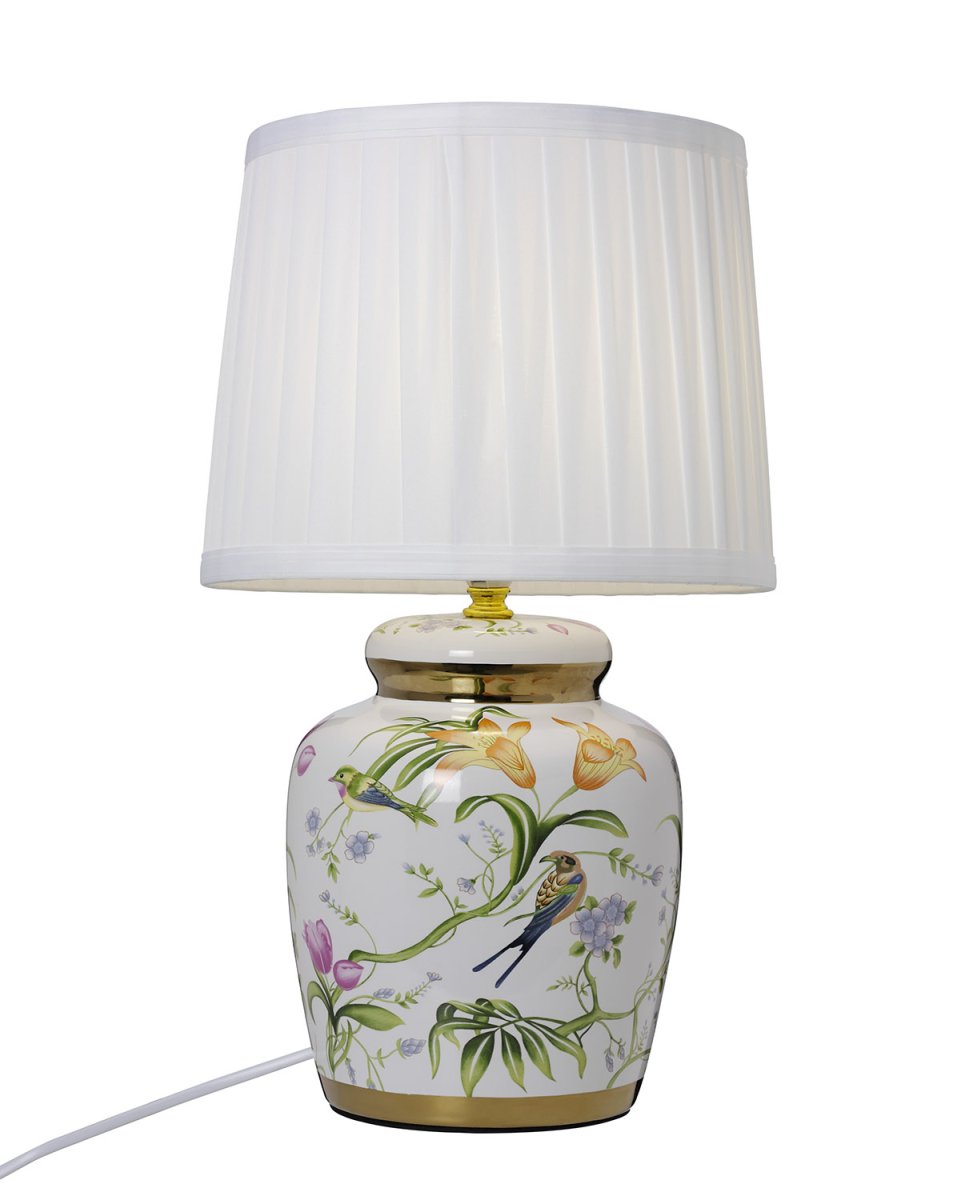 Klassisk 30cm Groente tafellamp Van Cottex - De witte textielen kap verspreidt een zacht en uitnodigend licht, waardoor de lamp perfect is voor een huiselijke sfeer in de woonkamer of op het nachtkastje.