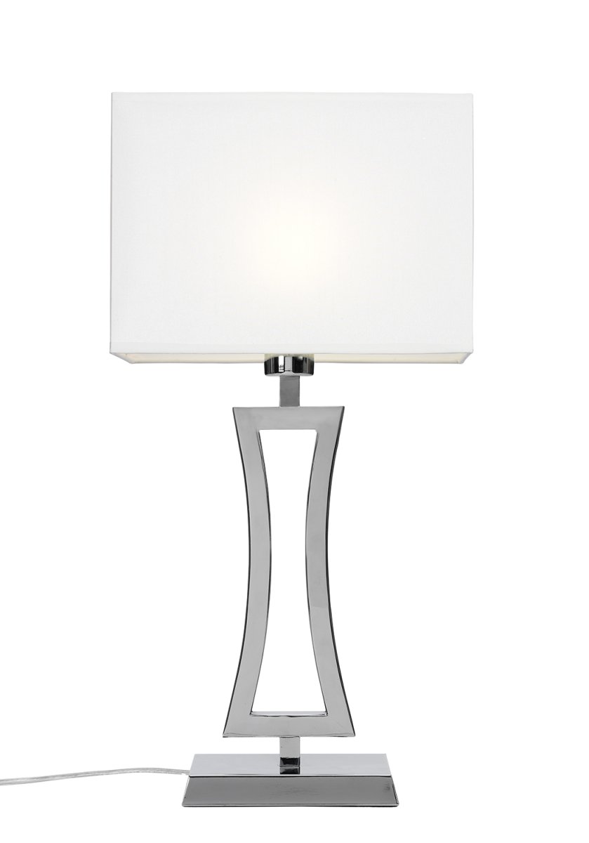  Belgravia 48cm Chroom tafellamp Van Cottex - De lamp heeft een stijlvolle metalen voet en een mooie witte stoffen kap die zacht licht verspreidt in de kamer.