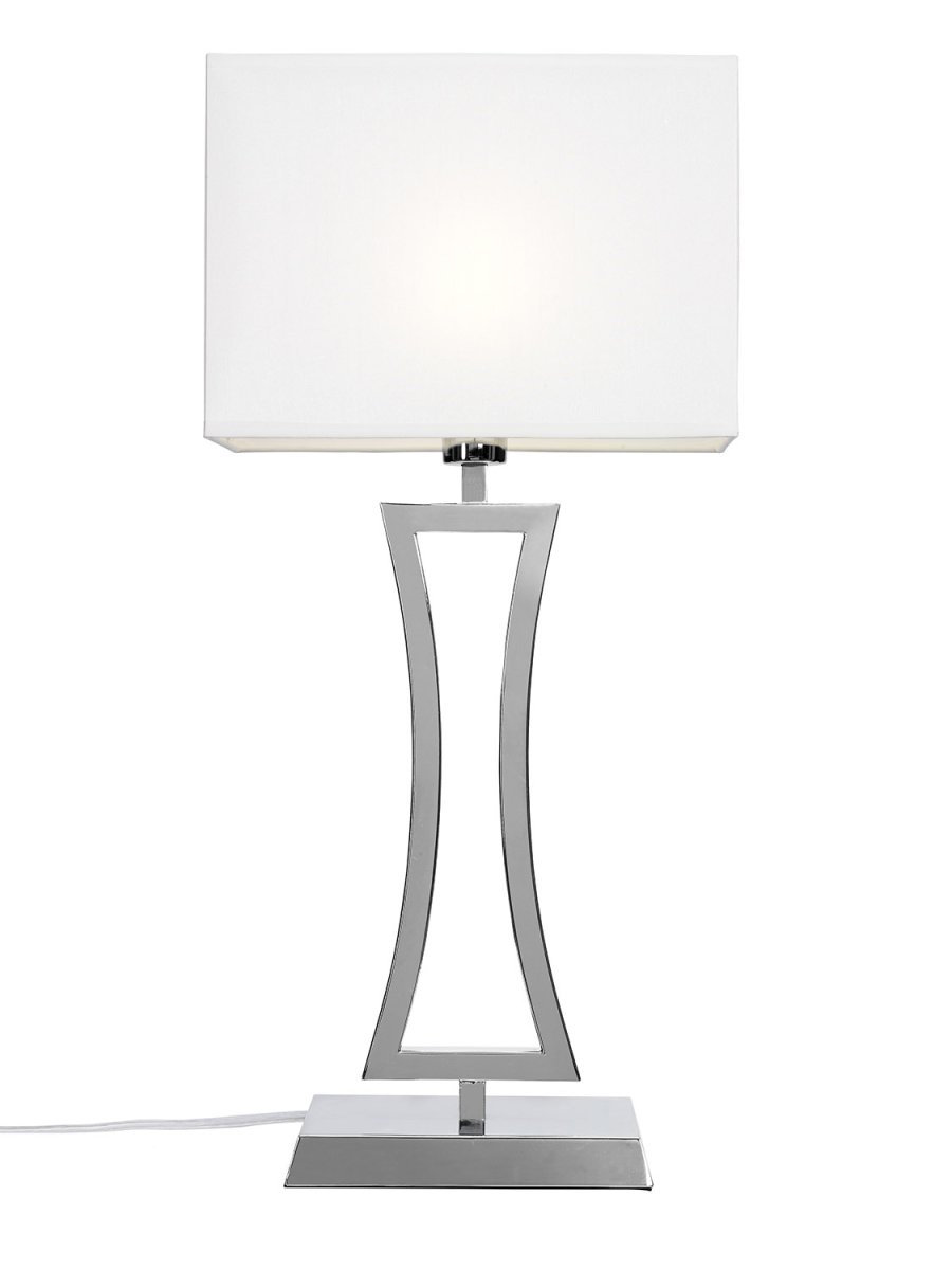  Belgravia 54cm Chroom tafellamp Van Cottex - De lamp heeft een stijlvolle metalen voet en een mooie witte stoffen kap die zacht licht verspreidt in de kamer.