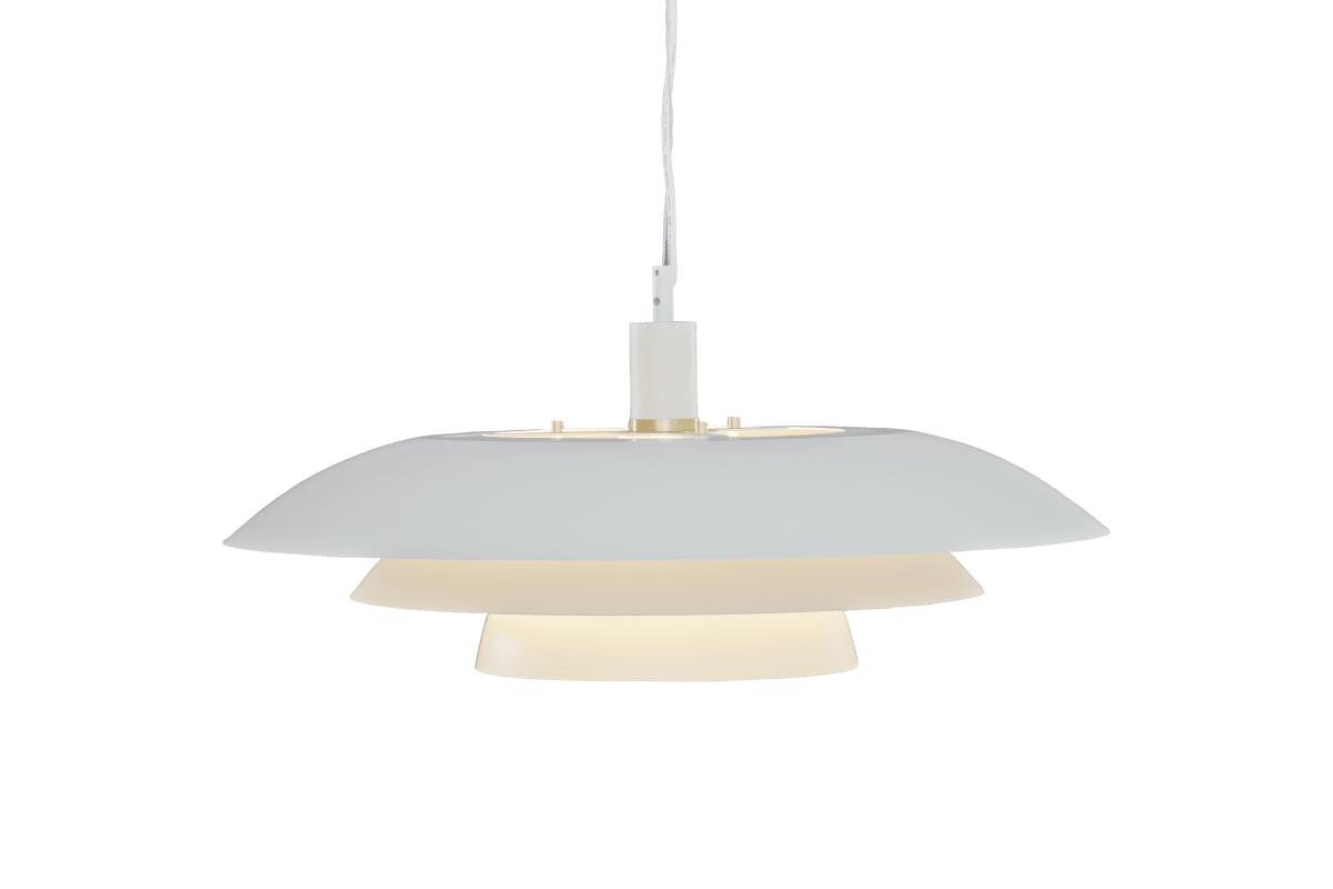 Epsilon Ø56 Matwit hanglamp Van Aneta Lighting - De Epsilon wordt geleverd met twee sets decoratieve ringen en knoppen; u kunt kiezen tussen chroom en mat messing, afhankelijk van wat het beste bij uw interieur past.