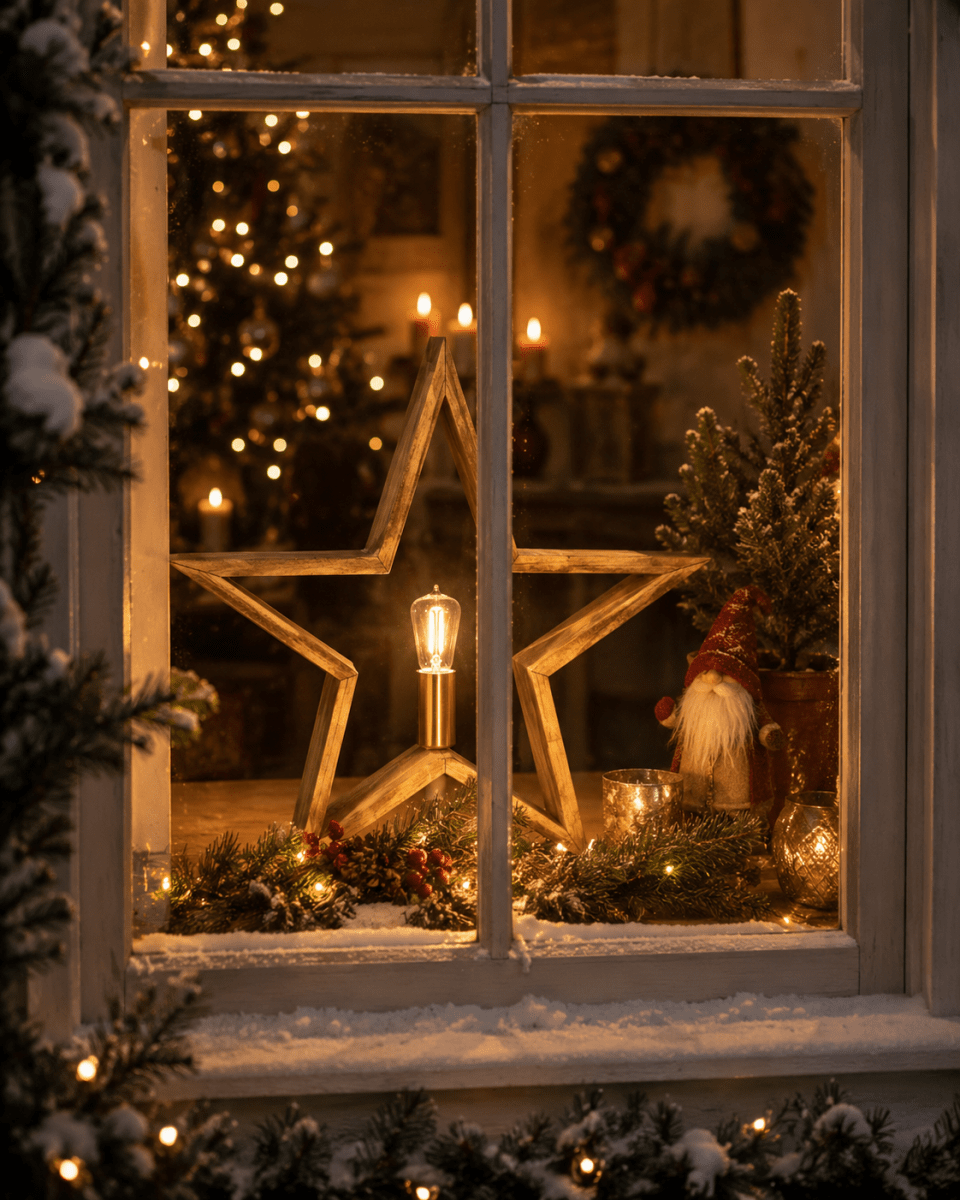 Bolmen Ø35 Bruine vlek Van Pixie Design - De Bolmen is een staande adventsster van hout met een lichtbruine beits die de houtstructuur accentueert en een warme, natuurlijke uitstraling geeft.