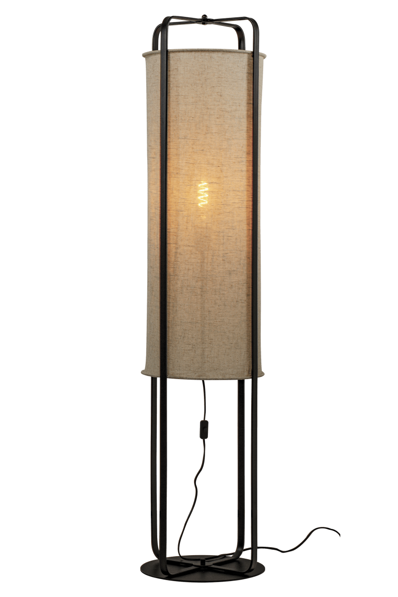 Ronda Natuur vloerlamp Van Aneta Lighting - Ronda is een moderne staande lamp met een zwart metalen frame en een natuurlijke beige stof van linnenachtige kwaliteit.