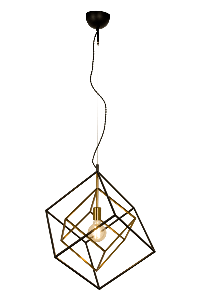 Cubes Ø54 Zwart hanglamp Van Aneta Lighting - Cubes plafondlamp in zwart gelakt en mat messingkleurig metaal.