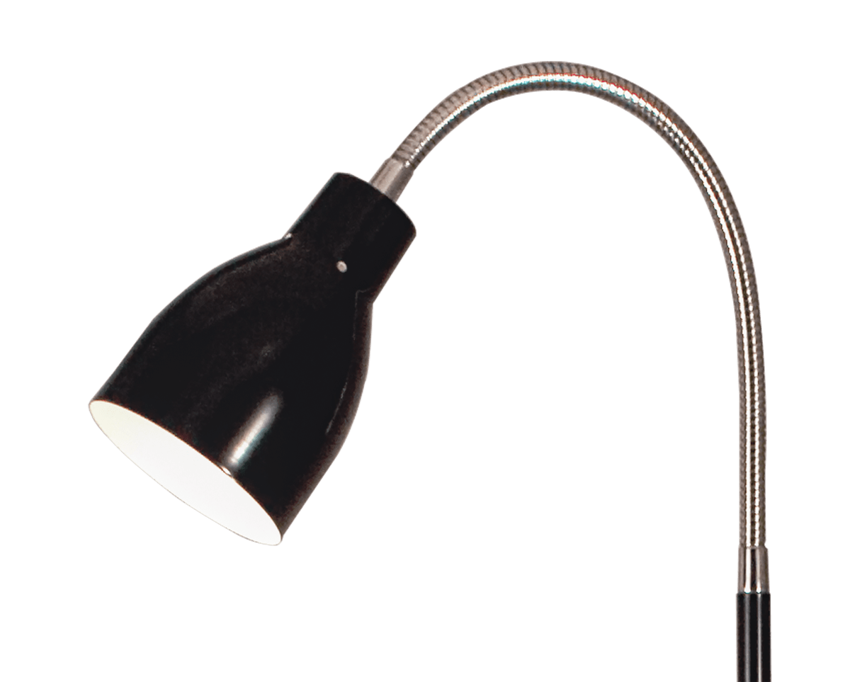 Sarek Zwart vloerlamp Van Aneta Lighting - Sarek is een stijlvolle staande lamp in matzwart metaal met een chromen flexarm voor eenvoudige aanpassing van het licht.