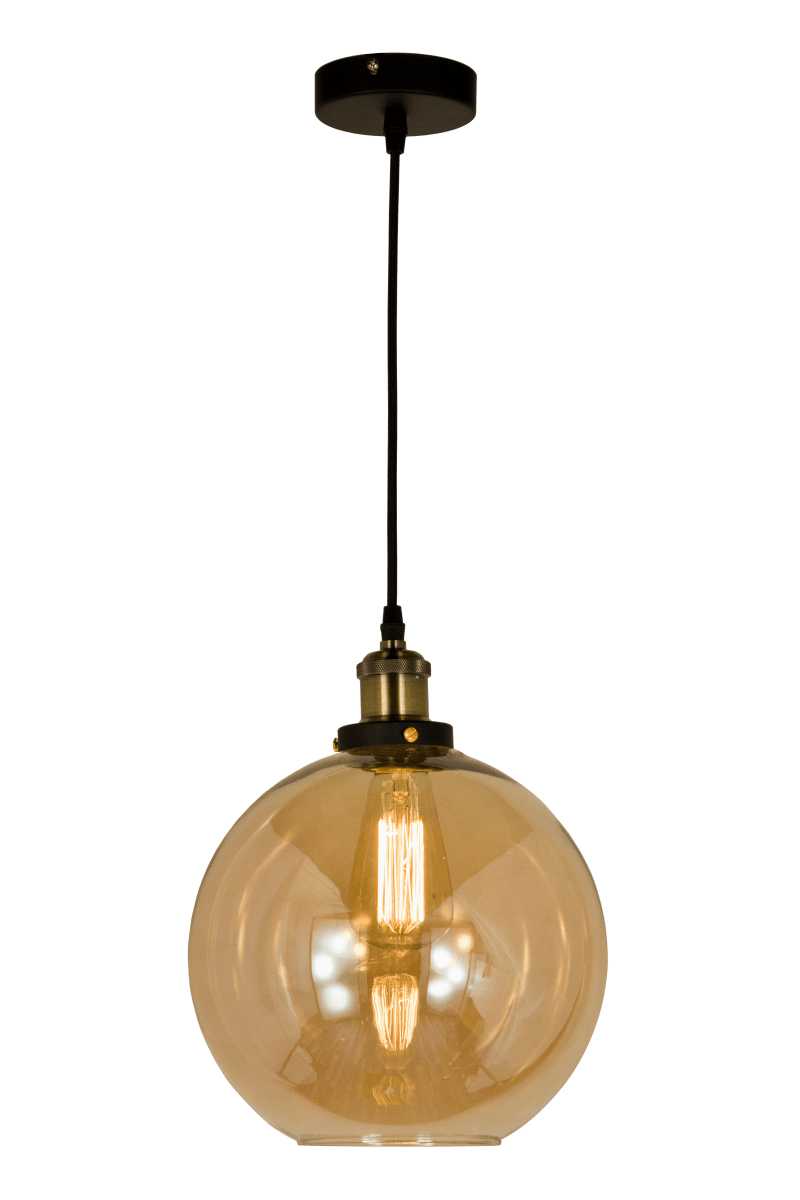 Beatrice Ø25 Amber hanglamp Van Aneta Lighting - Beatrice plafondlamp in antiekkleurig metaal en amberkleurige glazen kap, die voor een mooie lichtspreiding in de kamer zorgt.