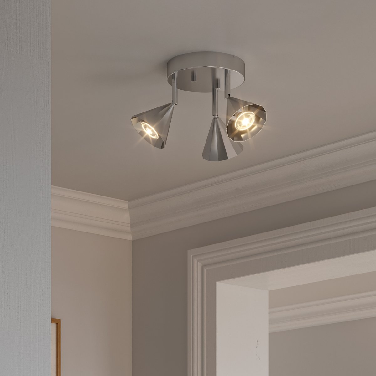 Rain 3 Zilver spot Van CO Bankeryd - De plafondlamp verspreidt een egaal licht dat een aangename sfeer cre&euml;ert en door de stijlvolle vorm is het een discreet maar elegant detail in allerlei interieurs.