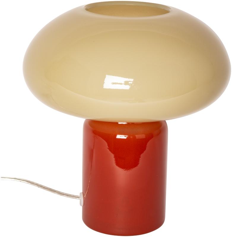 Glas 23cm Rood/beige tafellamp Van Eja - Het zachte licht zorgt voor een aangename sfeer in de kamer en maakt de lamp een perfecte blikvanger op een bijzettafel, vensterbank of nachtkastje.