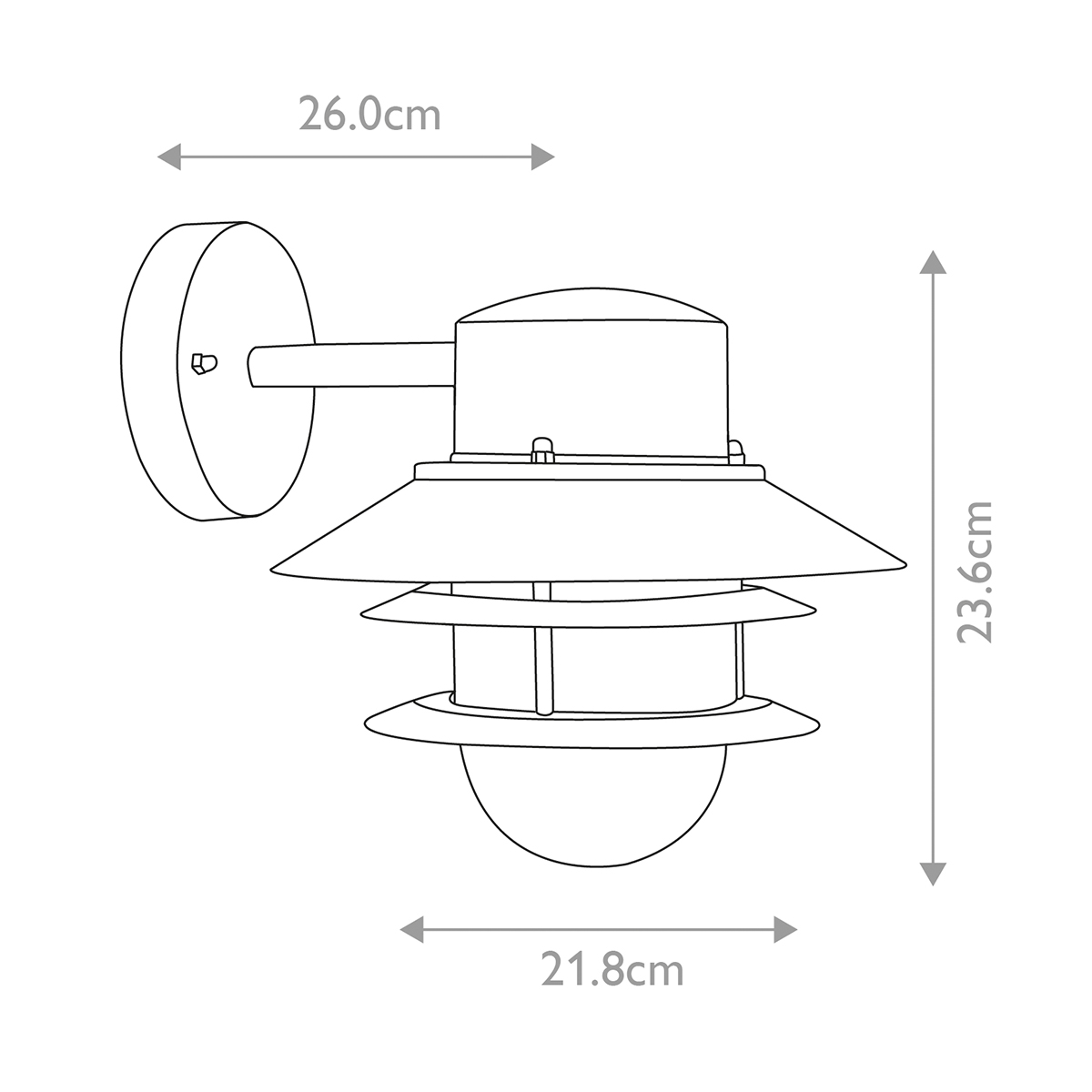 Copenhagen Ø22 Geborsteld staal buitenlamp Van Elstead Lighting - Tillverkad av rostfritt st&aring;l i borstad finish och glas, erbjuder den en h&aring;llbar och v&auml;dert&aring;lig konstruktion som passar perfekt f&ouml;r fasader, entr&eacute;er och uteplatser.