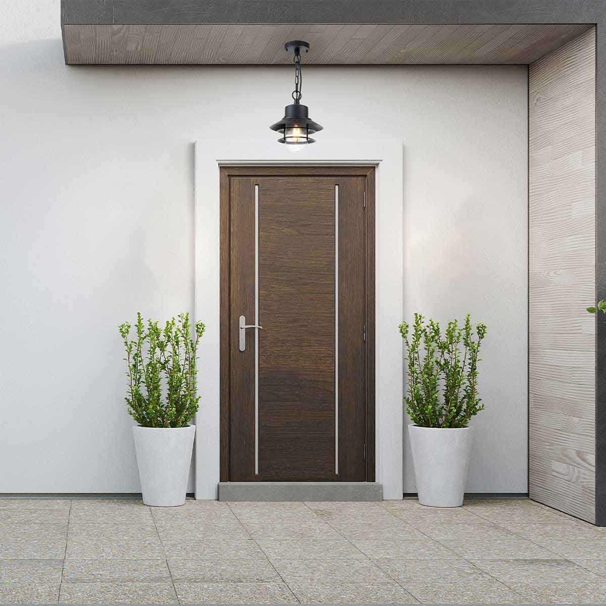 Copenhagen Ø22 Zwart Van Elstead Lighting - Tillverkad av rostfritt st&aring;l i svart finish och glas, erbjuder den en h&aring;llbar och v&auml;dert&aring;lig konstruktion som passar perfekt f&ouml;r entr&eacute;er, altaner och verandor.