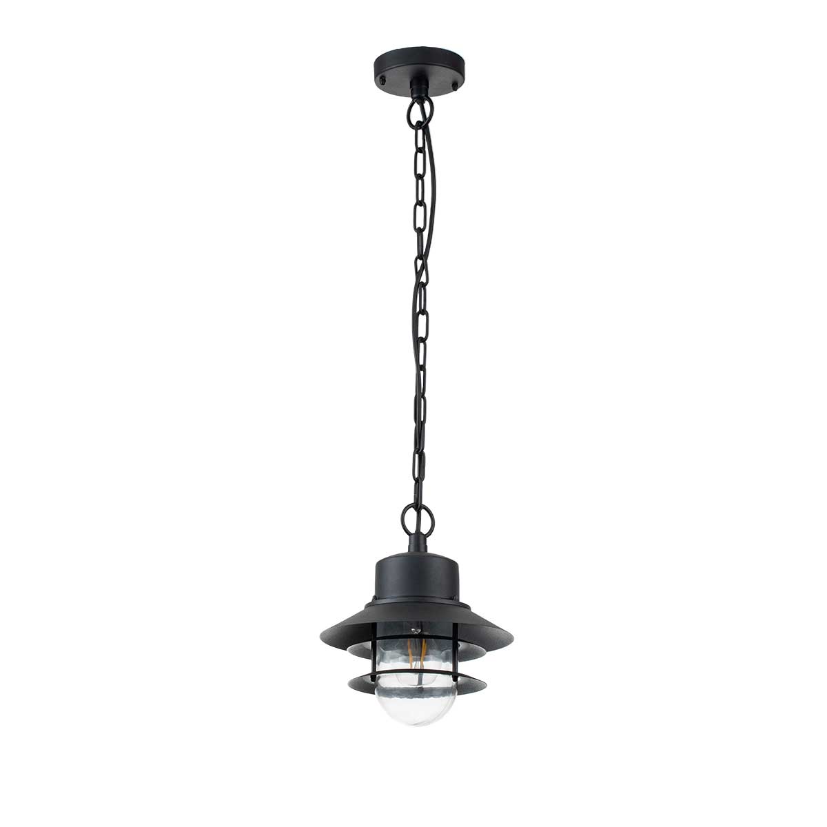 Copenhagen Ø22 Zwart Van Elstead Lighting - Tillverkad av rostfritt st&aring;l i svart finish och glas, erbjuder den en h&aring;llbar och v&auml;dert&aring;lig konstruktion som passar perfekt f&ouml;r entr&eacute;er, altaner och verandor.