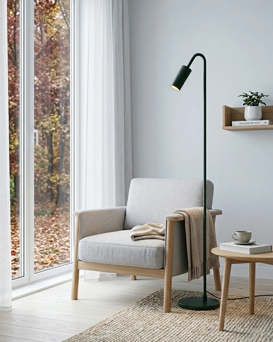 Curve Donkergroen vloerlamp Van By Rydéns - De Curve vloerlamp is een stijlvolle en strakke lamp van metaal met een matte donkergroene afwerking.