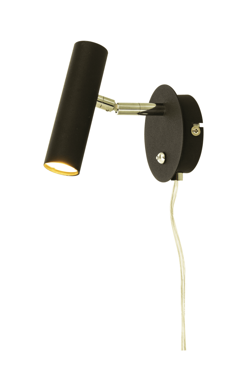 Artic Zwart leeslamp Van Aneta Lighting - Artic wandlamp in zwart gelakt metaal met chromen details.