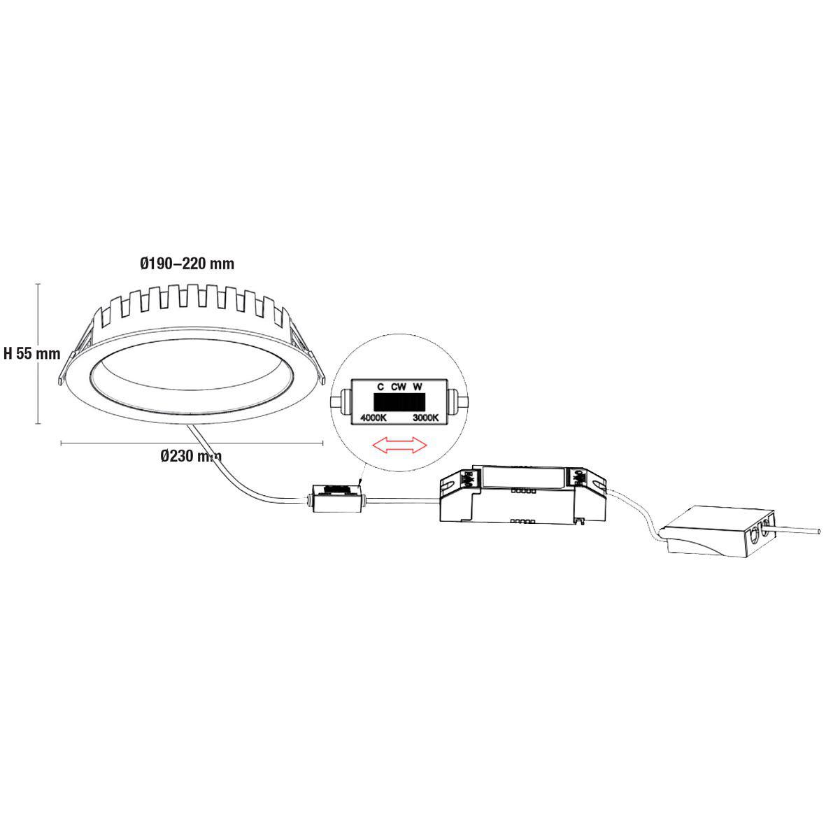 City Downlight 28/32/36W Wit Van Designlight - De serie combineert moderne LED-technologie met een instelbaar vermogen en een selecteerbare lichtkleurtemperatuur, waardoor de armatuur bijzonder geschikt is voor zowel nieuwe installaties als voor het vervangen van oudere PLC-armaturen (compacte fluorescentielampen).