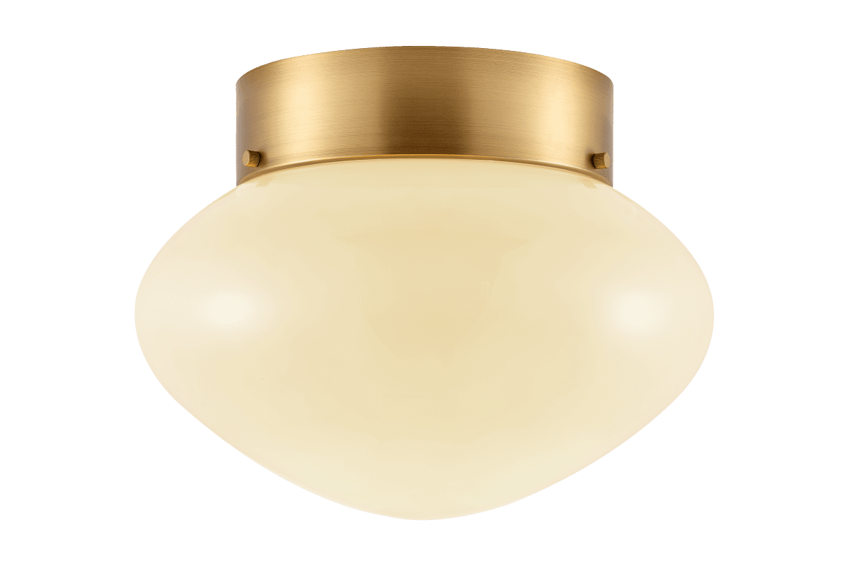  Veno Ø30 Antiek messing/beige plafondlamp Van Aneta Lighting - De beige glazen kap verspreidt een zacht en aangenaam licht, terwijl de metalen details in antiek messing de lamp een elegant en tijdloos karakter geven.