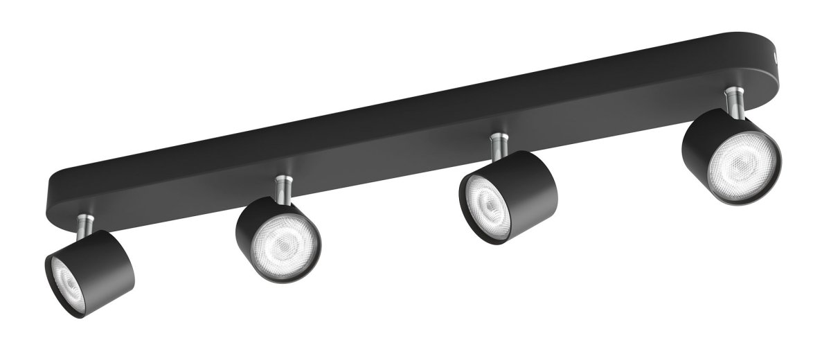 Star 4 Zwart spot Van Philips - Deze Philips Star LED-spot straalt tijdloze elegantie uit met zijn chromen poot en zwart gepoedercoate behuizing.