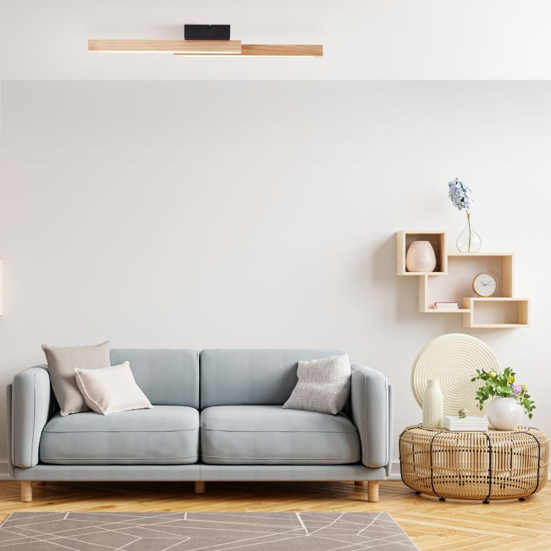 Arion 62cm Hout plafondlamp Van Brilliant - Met een lichtsterkte van 1500 lumen en een warmwitte kleurtemperatuur van 3000 Kelvin creëert hij een goede algemene verlichting in de kamer.