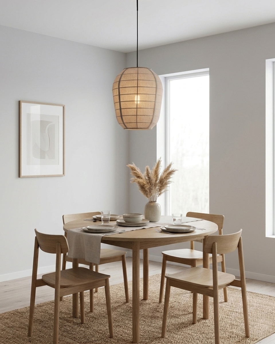 Delino Ø40 Beige hanglamp Van By Rydéns - Het frame van essenhout en de decoratieve rotan details geven de lamp een warme en harmonieuze uitstraling.