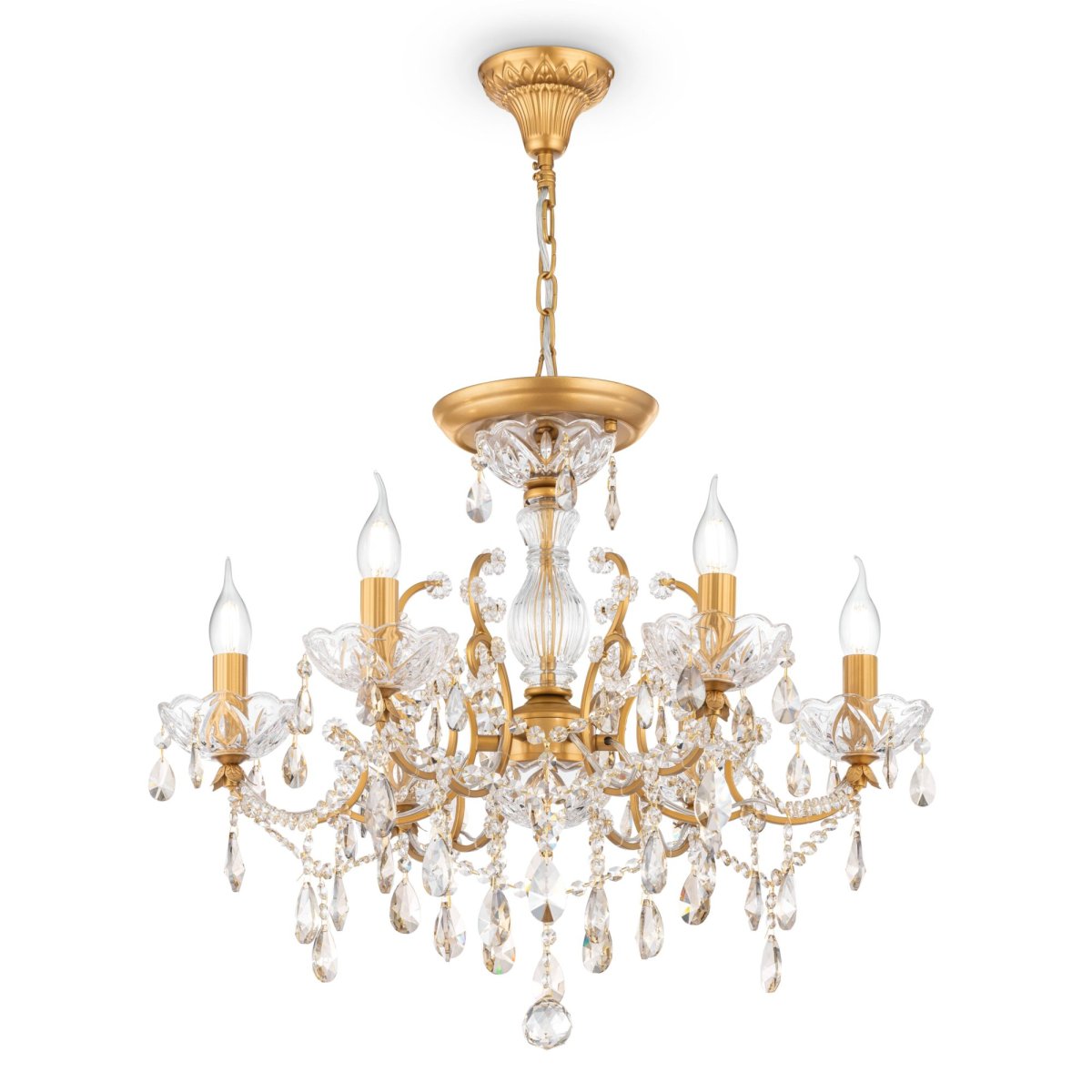 Sevilla Ø60 Goud kristal Van Maytoni - Deze luxe kroonluchter heeft een fitting van goudkleurig metaal en is versierd met kristallen in verschillende vormen en sneden, wat hem een tijdloze en elegante uitstraling geeft.