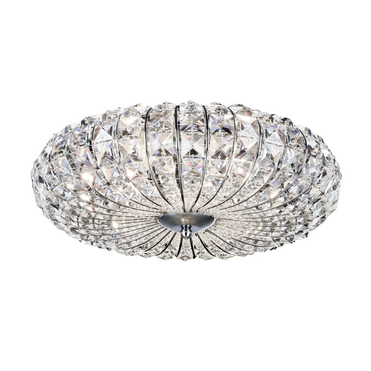 Broche Ø40 Nikkel kristal Van Maytoni - Dankzij het verfijnde netwerk van fonkelende kristallen en het gepolijste metalen frame verspreidt de lamp een schitterend lichtspel dat een glamoureuze sfeer cre&euml;ert.