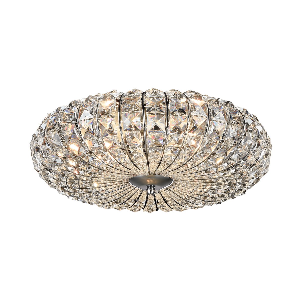 Broche Ø40 Nikkel kristal Van Maytoni - Dankzij het verfijnde netwerk van fonkelende kristallen en het gepolijste metalen frame verspreidt de lamp een schitterend lichtspel dat een glamoureuze sfeer cre&euml;ert.