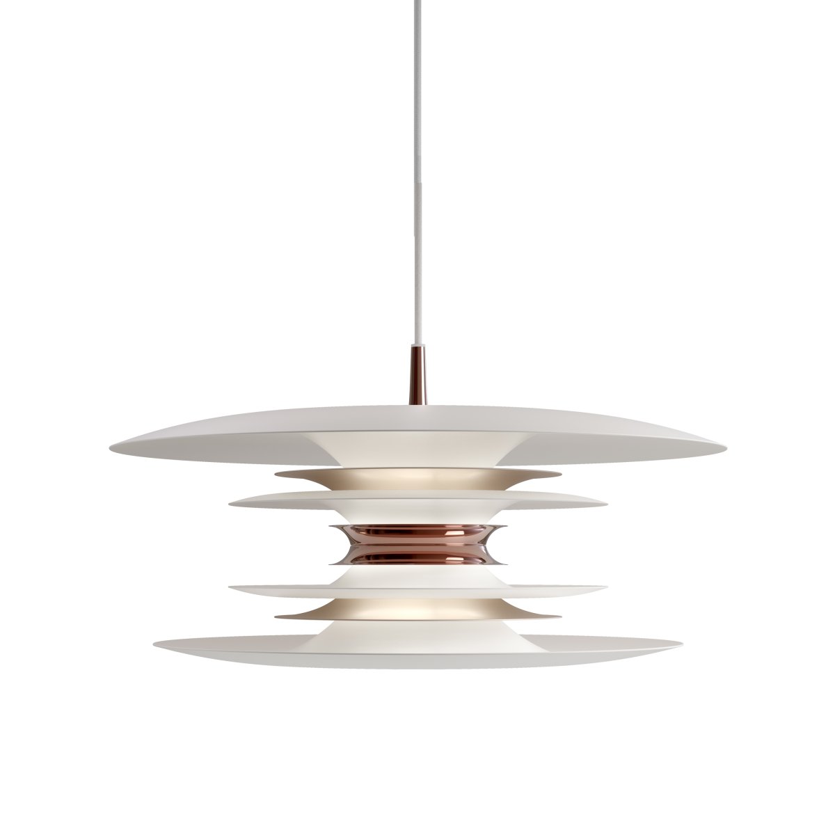 Diablo Ø50 Wit/rosé hanglamp Van Belid - Deze decoratieve metalen hanglamp in wit en roségoud geeft uw kamer een moderne touch en is perfect voor extra licht boven uw eettafel.