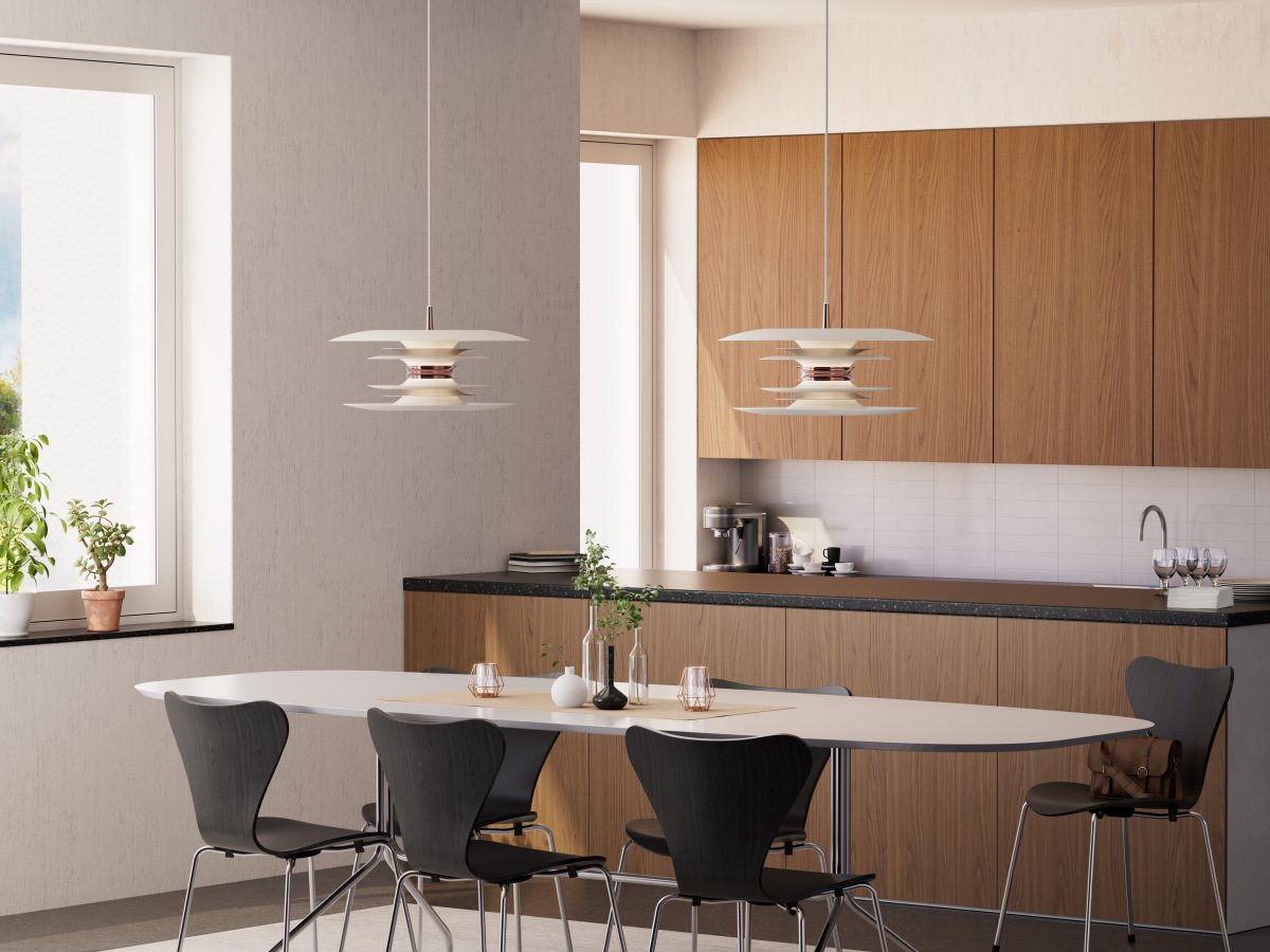 Diablo Ø50 Wit/rosé hanglamp Van Belid - Deze decoratieve metalen hanglamp in wit en roségoud geeft uw kamer een moderne touch en is perfect voor extra licht boven uw eettafel.