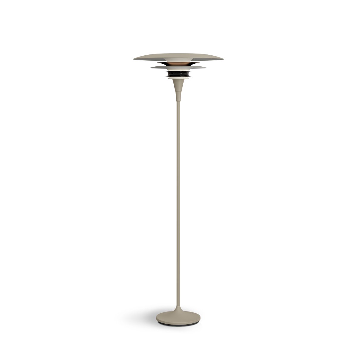 Diablo Ø50 Zand/brons vloerlamp Van Belid - De lamp is verkrijgbaar in diverse kleurcombinaties, met name in een opvallende mix van zandbeige en brons, wat een moderne en tegelijkertijd dramatische uitstraling geeft.