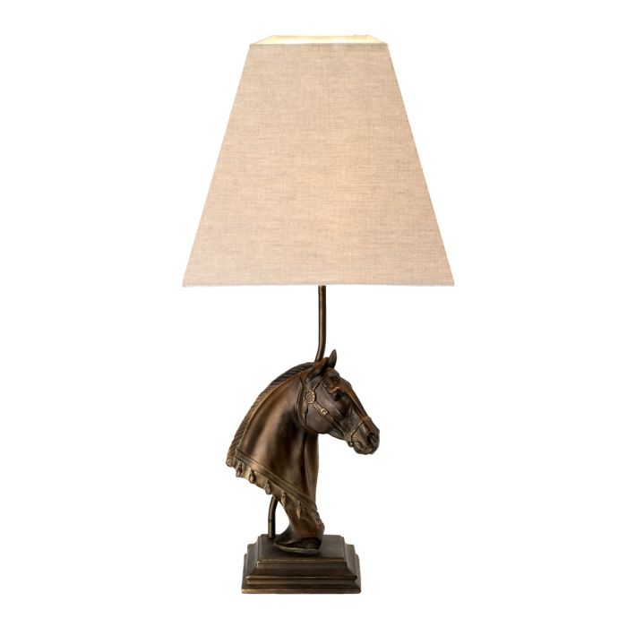 Eclipse 38cm Bronzen tafellamp Van Elstead Lighting - De lampvoet bestaat uit een gedetailleerde paardenbuste met een bronskleurige patina, wat een exclusieve en tijdloze uitstraling geeft.