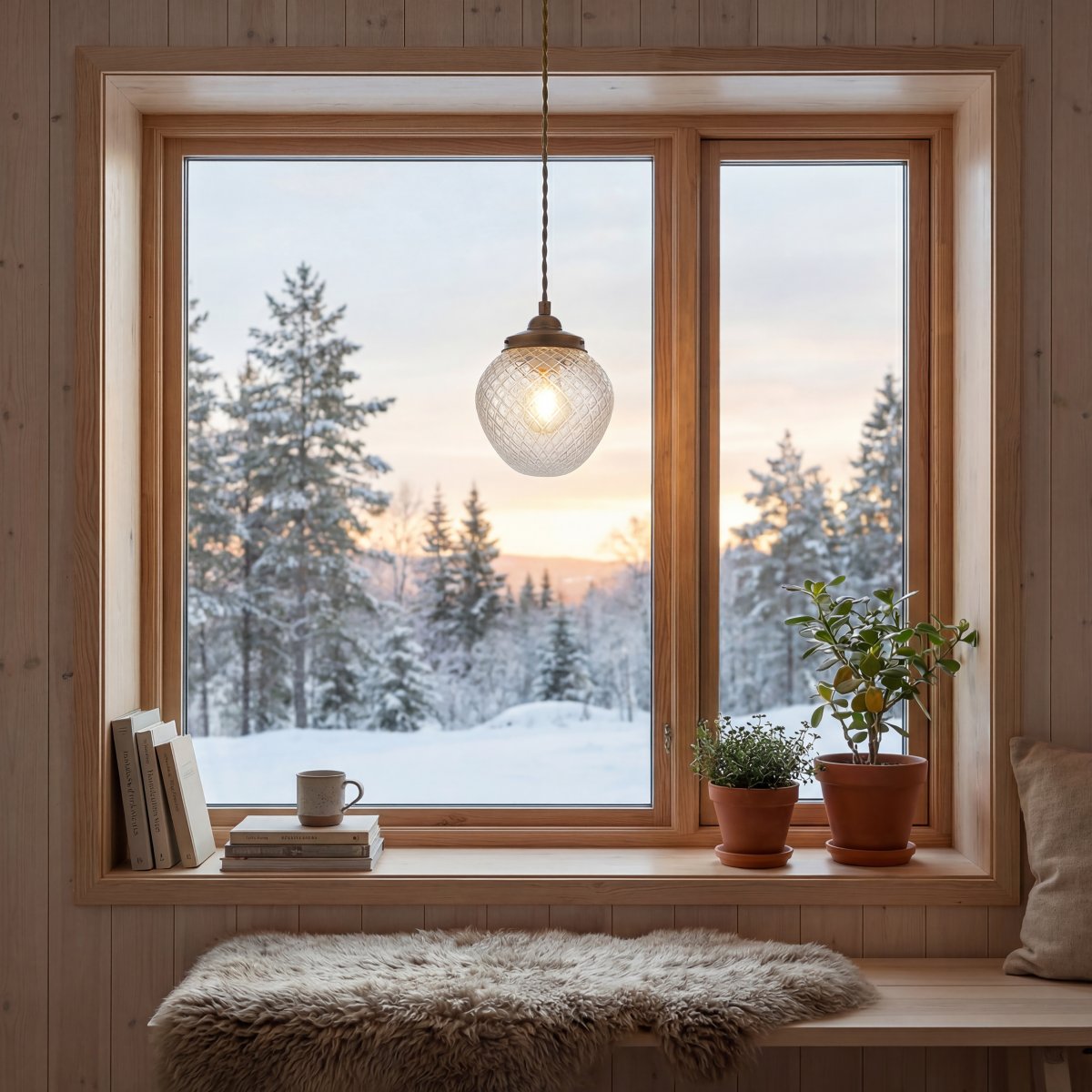 Gatsby Ø15 Antiek messing raamlamp Van Aneta Lighting - De Gatsby raamlamp heeft een klassieke en elegante uitstraling met een decoratieve kap van helder, gehard glas en metalen details met een antieke messing afwerking.