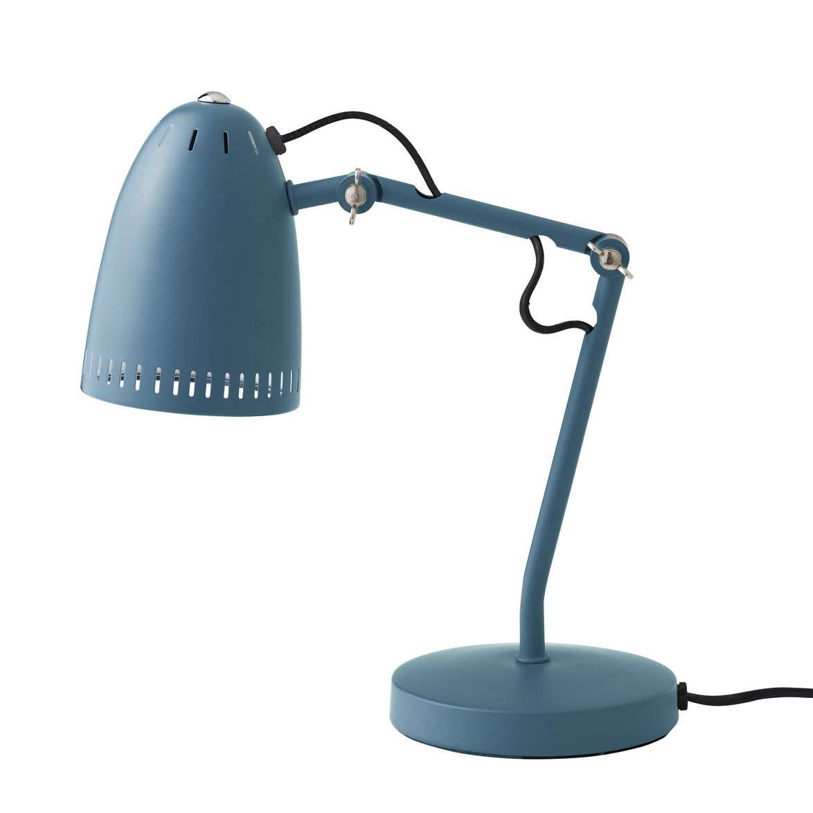 Dynamo 40cm Groenblauw bureaulamp Van Superliving - Het minimalistische ontwerp en de robuuste constructie van de lamp combineren stijl met duurzaamheid, waardoor het een ideaal detail is voor zowel moderne als klassieke omgevingen.