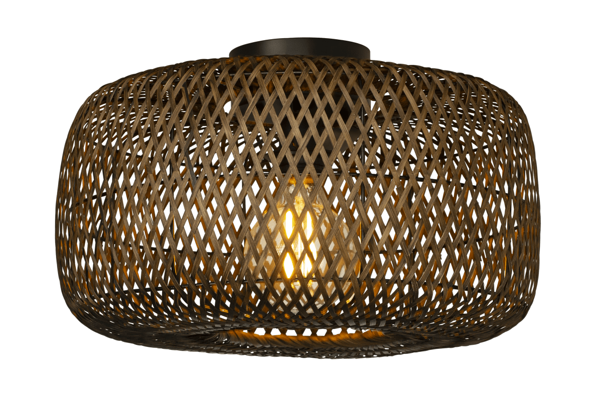 Savanna Ø40 Natuur plafondlamp Van Aneta Lighting - De gevlochten rotan kap zorgt voor een warm en uitnodigend licht in de kamer en creëert een ontspannen en comfortabele sfeer.
