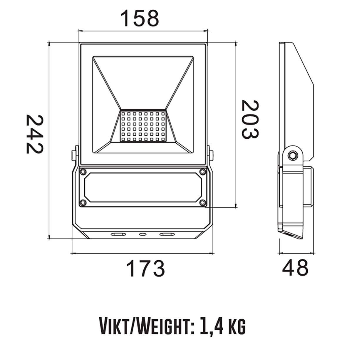 Elly schijnwerper 50W Zwart Van Designlight - Met een vermogen van 50 W levert de armatuur een lichtstroom van circa 5000-5500 lumen, wat overeenkomt met een rendement van circa 100 lm/W.