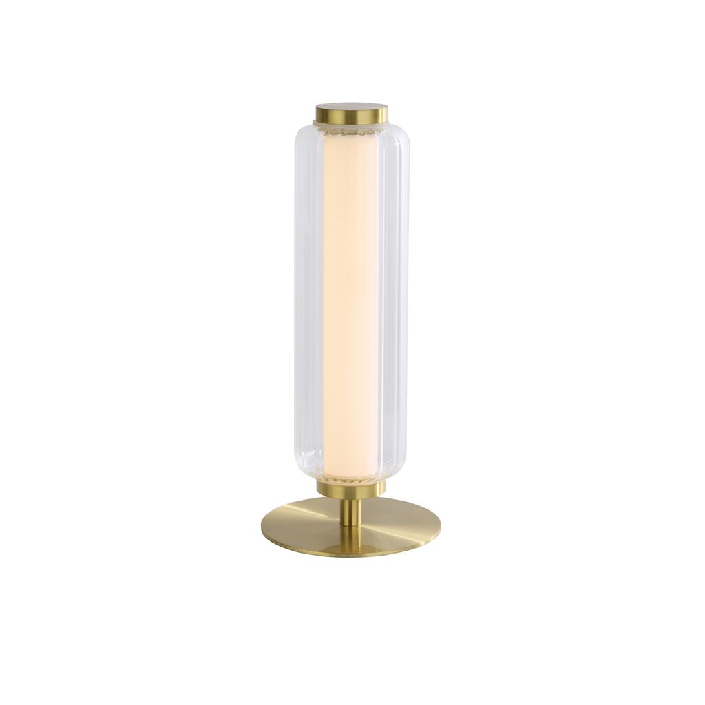 Mod 30cm Messing tafellamp Van Searchlight - Het geribbelde glas zorgt voor een prachtig spel van licht, schaduwen en reflecties, wat de ruimte extra diepte en karakter geeft.
