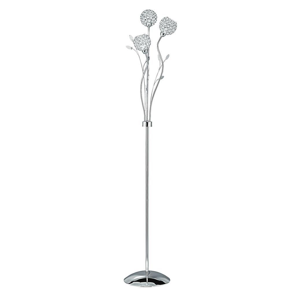 Bellis Chroom vloerlamp Van Searchlight - De combinatie van chroom en helder glas zorgt voor een sprankelende en effectieve lichtverspreiding die de ruimte verfraait.